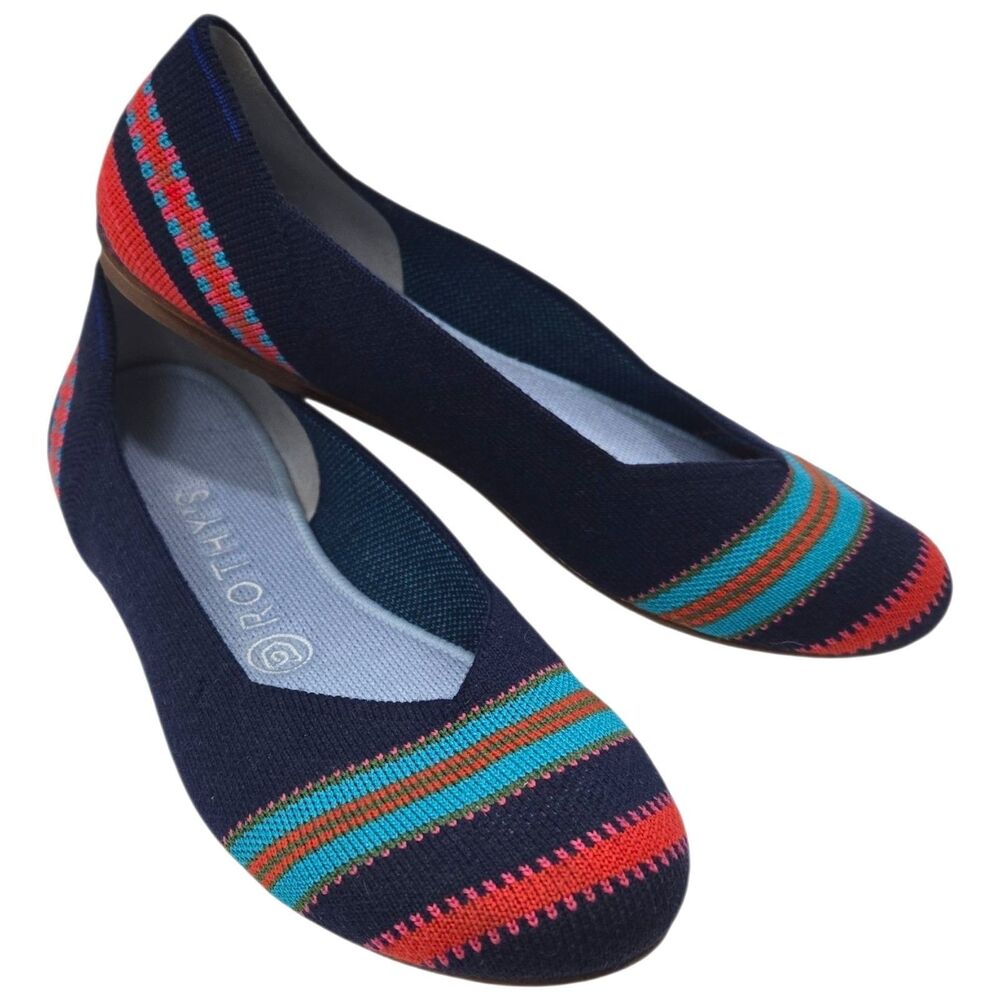 Rothy's The Merino Wool Flat Women's 7 Navy Ribbon Stripe Ballet Shoes Retired